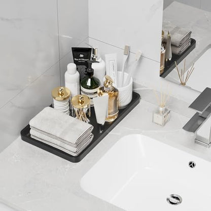 Weenson Black Bathroom Vanity Tray for Countertop Decor Perfume Makeup Toiletries Toilet Tank, Large Bamboo Kitchen Tray for Spice Salt, Serving Tray for Food Coffee, Nightstand Candle 14.2”x8.3”