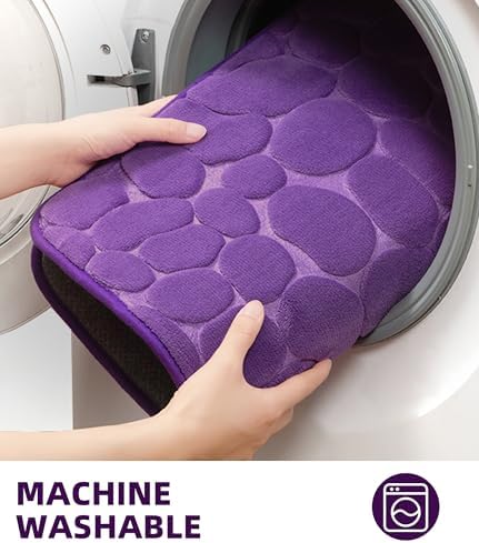 YIHOUSE Memory Foam Bath Mat Cobblestone Bathroom Rugs Super Water Absorbent Bath Mats for Bathroom Machine Washable Bath Rugs(17 x 24,Eggplant)