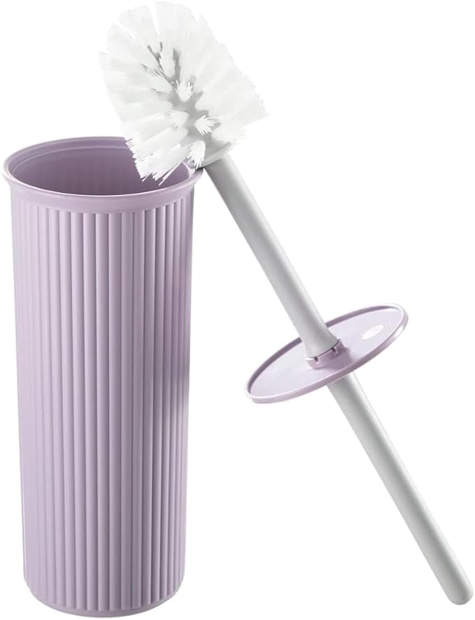Superio Ribbed Collection Toilet Bowl Brush and Holder Set, Decorative Plastic Bathroom Toilet Brush with Holder, Toilet Cleaner Scrubber, Lilac - 1 Pack
