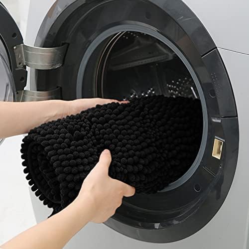 ACCUMTEK Striped Black Bathroom Rug Mat 24"x17" Ultra Soft, Non Slip Chenille Bath Rugs, Absorbent Plush Shaggy Bath Mats for Bathroom, Bedroom, Kitchen, Shower, Tub