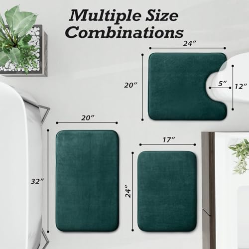 HUXMEYSON Bathroom Rugs Sets 3 Piece, Non-Slip & Quick Dry Bath Mat Set, Ultra Soft Velvet Bath Rugs for Bathroom, Toilet and Shower Floor, Peacock Blue