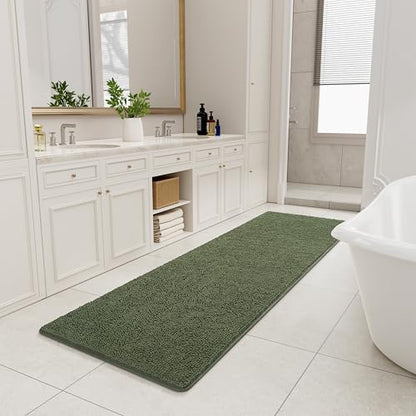 LOCHAS Luxury Bathroom Rug Shaggy Bath Mat 24 x 80 Inch, Olive Green
