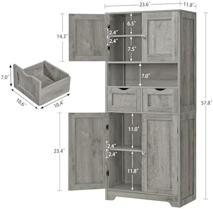 TEENFON Tall Bathroom Storage Cabinet with 4 Doors & 2 Adjustable Shelves