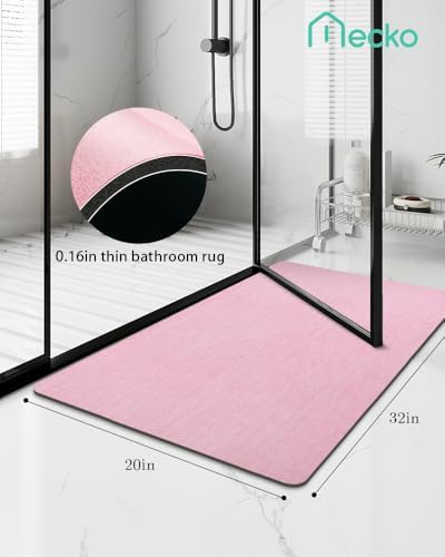 Mecko Bath Mat 20"x32",Ultra Thin Bathroom Rug fit Under Door Pink