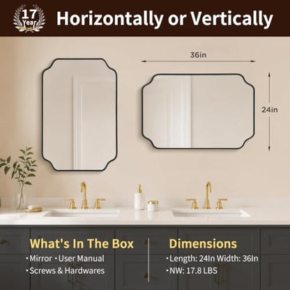 Besdomus Black Modern Bathroom Mirror: 24"x36" Minimalist Vanity Mirrors