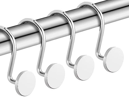 CHICTIE Chrome Shower Curtain Hooks, Rustproof Shower Curtain Rings for Bathroom, Metal Shower Hooks for Shower Curtain Rod, Modern Decorative Shower Curtain Hangers Set of 12, Round Heavy Duty Design