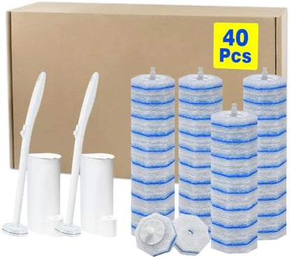 2 Disposable Toilet Brush and Holder Set, with 40 PCS Brush Head for Clorox