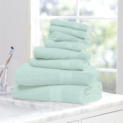 BOUTIQUO 8 Piece Towel Set 100% Ring Spun Cotton, 2 Bath Towels 27X54, 2 Hand Towels 16X28 and 4 Washcloths 13X13 - Ultra Soft Highly Absorbent Machine Washable Hotel Spa Quality - Sea Green