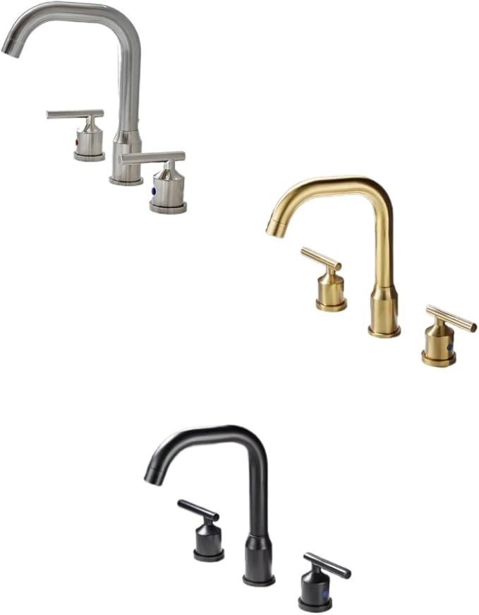 Faucet Bathroom WashBasin Sink Solid Brass Handles Bathtub Mixer Tap 3 Holes Basin Faucet Set Lead(Brush Gold) Faucet