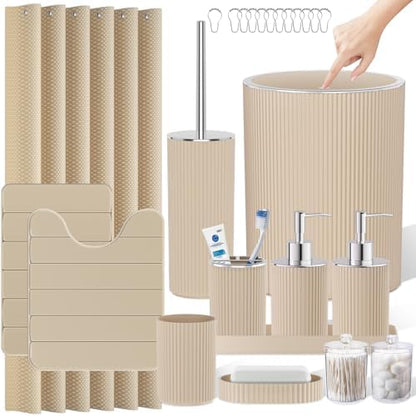Beige Bathroom Accessories Set - Bathroom Shower Curtains Sets
