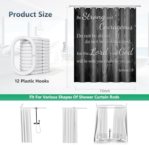Be Strong and Courageous Rustic Wood Shower Curtain with Hooks 72 x 72 Inch