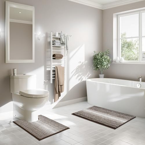BSICPRO Bathroom Rugs Sets 2 Piece, 32"x20" + U-Shaped 24"x20", Coffee