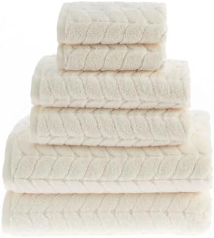 BAGNO MILANO Turkish Cotton Bath Towels, Hand Towels - Soft Plush Jacquard Collection - Highly Absorbent Towel Set (Cream, 6 pcs Towel Set)