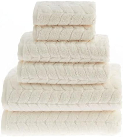 BAGNO MILANO Turkish Cotton Bath Towels, Hand Towels - Soft Plush Jacquard Collection - Highly Absorbent Towel Set (Cream, 6 pcs Towel Set)
