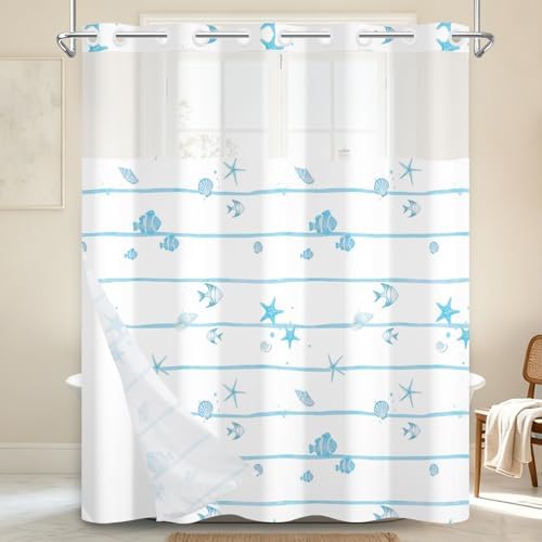 No Hook Shower Curtain with Snap in Liner 71x74 Inch