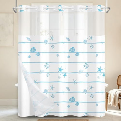 No Hook Shower Curtain with Snap in Liner 71x74 Inch
