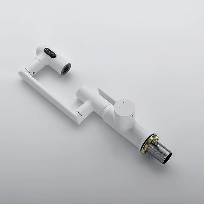 Rotatable Bathroom Faucet with Temperature Display in Fahrenheit (Batteries-Free), 3 Water Outlet Modes, White, BF2204-4