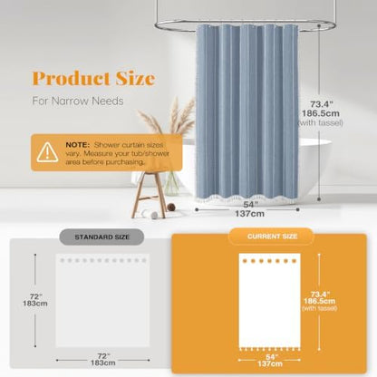 BTTN 54 x 72 Boho Farmhouse Linen Heavy Duty Cloth Shower Curtain Set, Blue