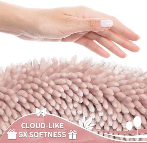 Yimobra Toilet Rugs U Shaped Washable, Extra Thick Soft Absorbent Chenille Contour Bathroom Rugs for Toilet 24x24 Inch, Quick Dry Non Slip Toilet Mat for Bath Floor, Pink