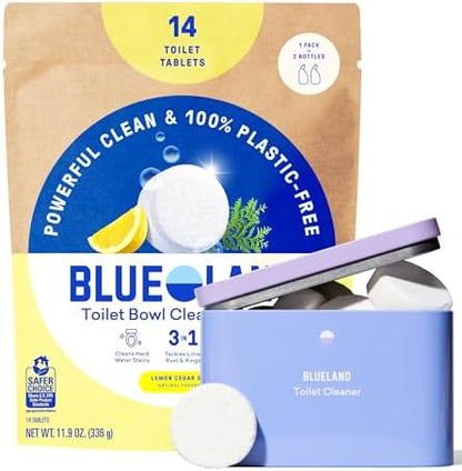 BLUELAND 100% Plastic Free Toilet Bowl Cleaner Tablets Set, Lemon Cedar