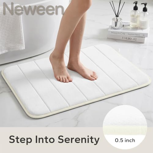 Neween Bathroom Rugs Set 2 Piece, Absorbent Memory Foam Bath Mat, White
