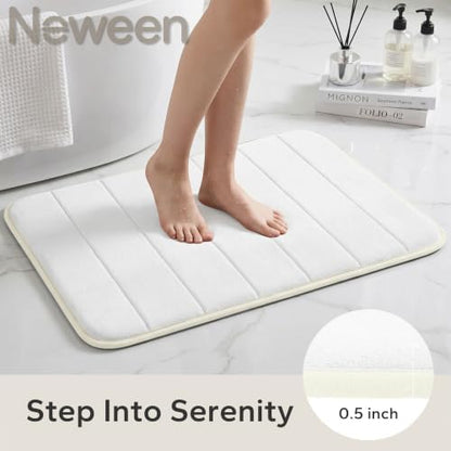 Neween Bathroom Rugs Set 2 Piece, Absorbent Memory Foam Bath Mat, White