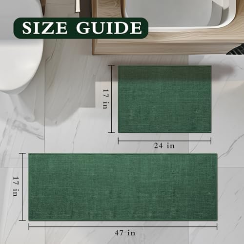 YIHOUSE Bathroom Rugs Thin Bath Mat Sets 2 Pieces Quick Dry,Green