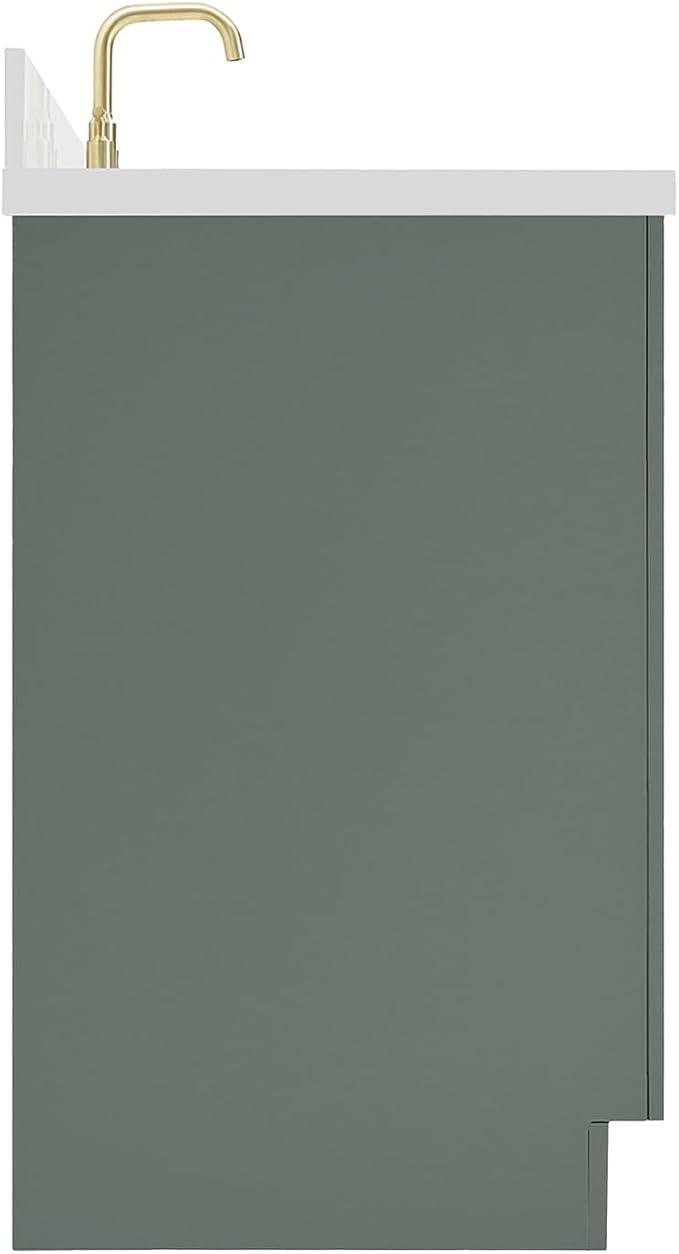 ARIEL Hepburn 60-inch Bathroom Vanity with Sink,Solid Wood, 1.5-inch Pure White Quartz Countertop, Single Rectangular Porcelain Sink, 2 Soft Closing Doors, 9 Dovetail Drawers, Vintage Green