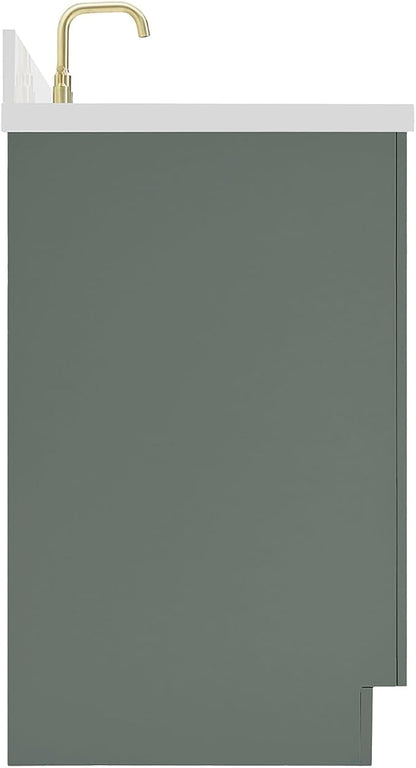 ARIEL Hepburn 60-inch Bathroom Vanity with Sink,Solid Wood, 1.5-inch Pure White Quartz Countertop, Single Rectangular Porcelain Sink, 2 Soft Closing Doors, 9 Dovetail Drawers, Vintage Green