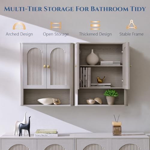 23.6''W Bathroom Fluted Arched Wall Cabinet Set of 2 w/Doors, Light Grey