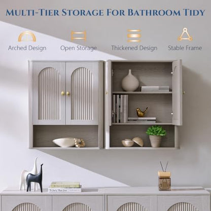 23.6''W Bathroom Fluted Arched Wall Cabinet Set of 2 w/Doors, Light Grey