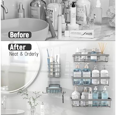 Liuoud 5 Pack Shower Caddy for Inside Shower, Grey Bathroom Storage Decor