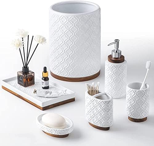 RQYIXI Ceramic Bathroom Accessories Set,White,6 Piece,Embossed Design