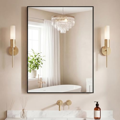NEWBULIG 30"x36" Wall Mirror, Bathroom Mirrors for Over Sink, Black