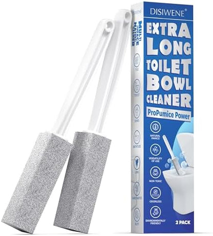 DISIWENE Pumice Cleaning Stone with Handle Toilet Bowl Cleaner Hard Water Ring Remover for Bath/Pool/Kitchen/Household Cleaning (2, 2 Pack with Extra Long Handle)