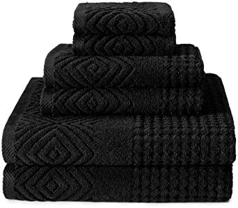 Texere 100% Organic Cotton Jacquard Towel Sets (Black (Diamond), 6 Piece)