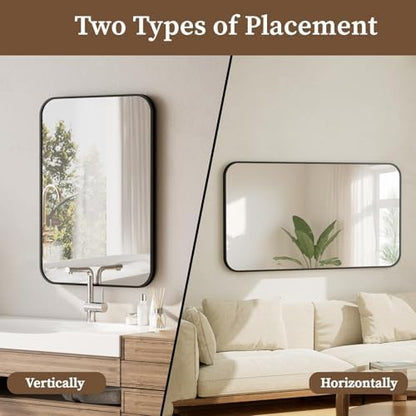 BEAUTYPEAK 32" x 40" Rectangular Wall Mounted Bathroom Mirror, Black