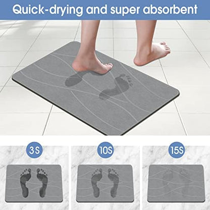 VEELOIM Stone Bath Mat, Diatomaceous Earth Shower Mat for Bathroom Grey