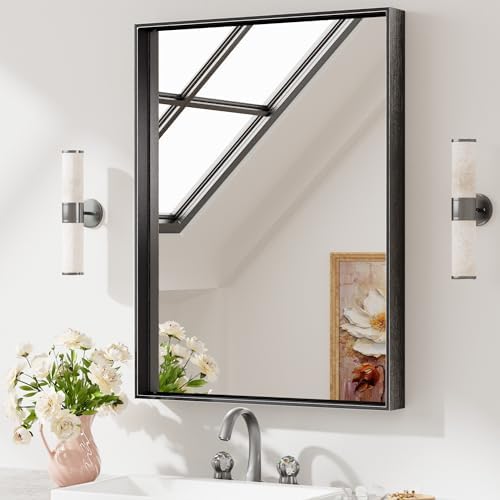 Keonjinn 24x32 Inch Black Bathroom Mirror for Over Sink, Modern Farmhouse