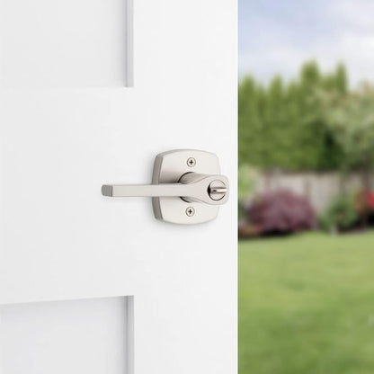 Kwikset Tripoli Lever Entry Door Handle with Lock and Key, Secure Keyed Reversible Lever Exterior, For Front Entrance and Bedrooms, Satin Nickel, Pick Resistant Smartkey Rekey Security and Microban