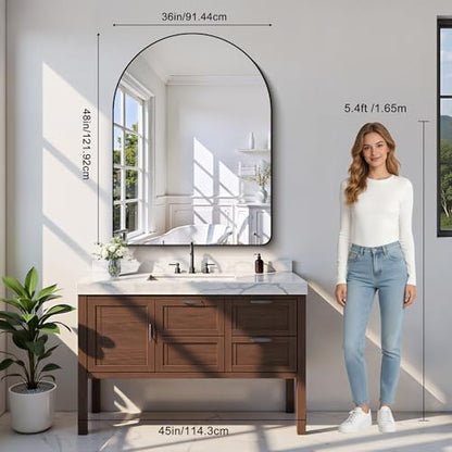GLASHOM Arched Bathroom Mirror, 36"x48" Black Arched Mirror for Bathroom, Wall Mounted Mirror, Black Vanity Wall Mirror w/Metal Frame for Bedroom, Entryway, Living Room, Vertically Hanging