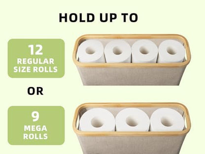 StorageWorks Toilet Paper Storage Basket with Bamboo Lid & Window