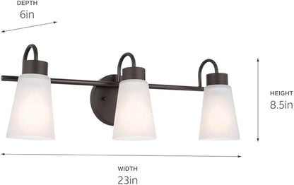 Kichler Erma 3-Light Bathroom Vanity Light Fixture with Clear Satin Etched Glass, Updated Traditional Wall Light in Olde Bronze®, (23" x 8.5")