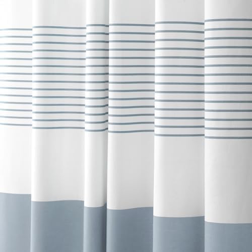 Blue Coastal Ocean Cotton Striped Shower Curtain with Tassel 72"W X 72"L