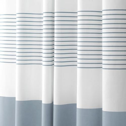 Blue Coastal Ocean Cotton Striped Shower Curtain with Tassel 72"W X 72"L