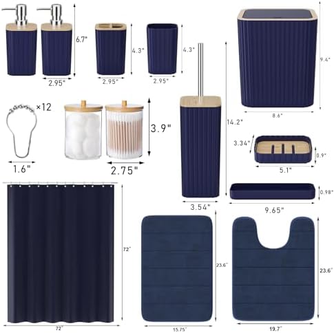 XLHOMO Bathroom Set - 25PC Blue Bathroom Set with Shower Curtain and Rugs, Bathroom Accessories Set, Blue Shower Curtain Set with Bathroom Trash Can