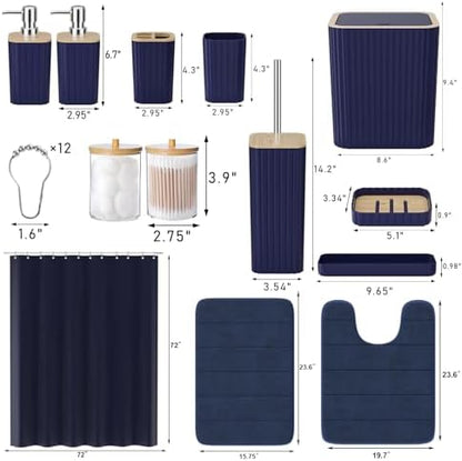 XLHOMO Bathroom Set - 25PC Blue Bathroom Set with Shower Curtain and Rugs, Bathroom Accessories Set, Blue Shower Curtain Set with Bathroom Trash Can