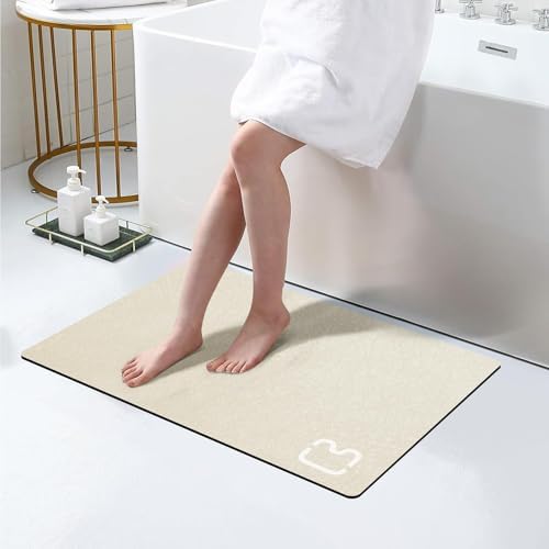 Diatomaceous Earth Bath Mat Stone Bath Mats for Bathroom,17"x32",Beige