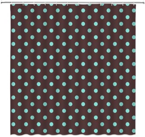 Polka Dot Shower Curtain Dark Brown Teal Dots Vintage Retro Fabric Decorative Bathroom Curtains with Hooks,70" Wx84 H