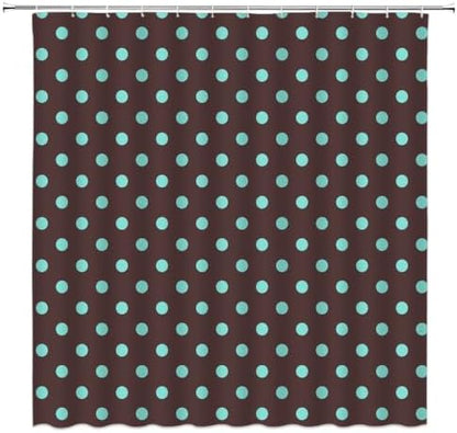 Polka Dot Shower Curtain Dark Brown Teal Dots Vintage Retro Fabric Decorative Bathroom Curtains with Hooks,70" Wx84 H